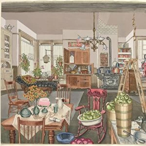 Semi-Rural Kitchen and Dining Room, 1910, 1935 / 1942. Creator: Perkins Harnly