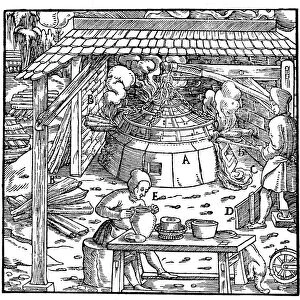Separating lead from silver or gold in a cupellation furnace, 1556