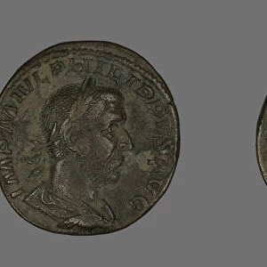 Sestertius (Coin) Portraying Philip the Arab, 244-247. Creator: Unknown