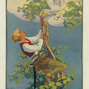 He Set out at once to climb the beanstalk, from Stokes Wonder Book of Fairy Tales, pub