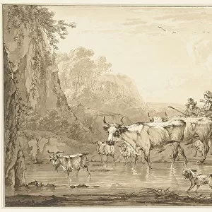 Shepherd and Shepherdess with cattle and sheep at a pool, 1766-1815. Creator: Jacob van Strij