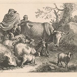 Shepherd Wearing a Cape Driving a Flock, after 1776. Creator: Francesco Londonio