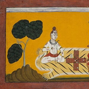 Shiva and Parvati Playing Chaupar: Folio from a Rasamanjari Series, dated 1694-95