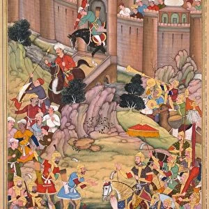 The siege of Arbela in the era of Hulagu Khan, page from a Chingiz-nama... c. 1596