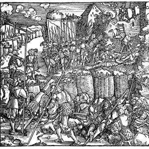 Siege of a fortress. Illustration from the book Phisicke Against Fortune by Petrarch, 1532. Artist: Weiditz, Hans, the Younger (c. 1500-1536)