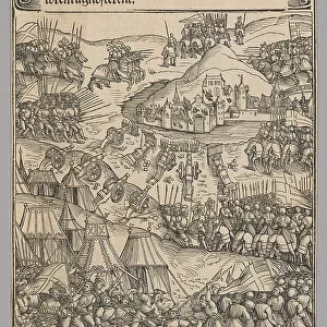 Siege of Utrecht, plate 6 from Historical Scenes from the Life of Emperor... printed c. 1520. Creator: Wolf Traut
