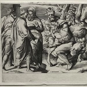 Silenus and King Midas, mid 16th century. Creator: Giulio Bonasone (Italian, c. 1510-aft 1576)