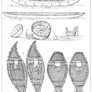 Sioux canoes and Chippewa snowshoes, 1841. Artist: Myers and Co