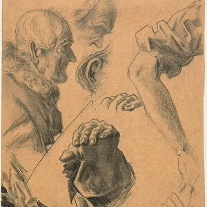 Sketches of Hands, Arms, and Heads, 1890. Creator: Adolph Menzel