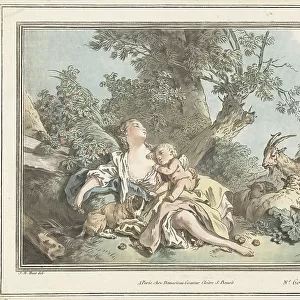Sleeping Shepherdess and Cupid, 1760-1802. Creator: Gilles-Antoine Demarteau