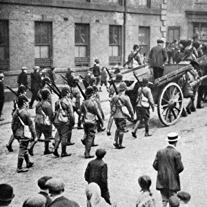 Soldiers convoying coal carts during the strike, Sheffield, c1920