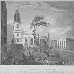 South-east view of the Church of St Michael, Crooked Lane, City of London, 1830. Artist