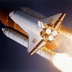 Space Shuttle Atlantis launching from Kennedy Space Center, USA, 1980s. Creator: NASA