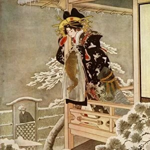 As she spoke, Urasato leaned far out over the balcony... 1919. Creator: Unknown