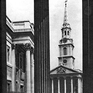 St Martin-in-the-Fields seen between the columns of the National Gallery, London, 1926-1927. Artist: McLeish