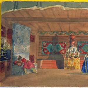 Stage design for the opera The Tsars Bride by Nikolai Rimsky-Korsakov, 1920. Artist: Boris Mikhajlovich Kustodiev