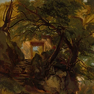 Staircase in the Park of Villa Chigi di Ariccia, 1844 / 1845. Creator: Alexandre Calame