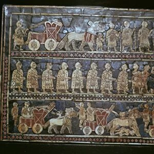 Detail of the Standard of Ur, showing chariots and soldiers, southern Iraq, about 2600-2400 BC