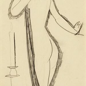 Standing Female Nude in Profile with Lighted Candle, c. 1911. Artist: Modigliani, Amedeo (1884-1920)