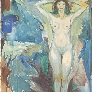 Standing nude against blue background, 1925-1930