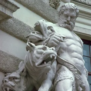 A statue of Hercules and Cerberus