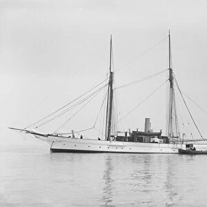 The steam yacht Priscilla at anchor, 1911. Creator: Kirk & Sons of Cowes