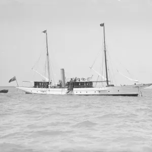 The steam yacht Queen Mab at anchor, 1911. Creator: Kirk & Sons of Cowes