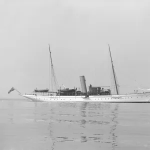 The steam yacht Sabrina at anchor, 1914. Creator: Kirk & Sons of Cowes