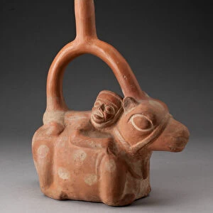 Stirrup Spout Vessel Depicting a Man Riding a Llama, 100 B. C. / A. D. 500. Creator: Unknown