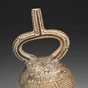 Stirrup Vessel with Fineline Painting Depicting a Figures in Reed Boat, 100 B. C. / A. D. 500