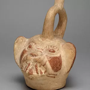 Stirrup Vessel in the Form of a Feline Head, A. D. 250 / 500. Creator: Unknown