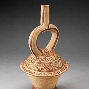 Stirup Spout Vessel in Form of a Covered Bowl with Geometric Patterning, 100 B. C. / A. D