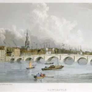 Stone arched bridge across the Tyne at Newcastle-upon-Tyne, England, c1830. Artist: R Francis