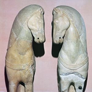 Detail of two stone horses from the Acropolis, 5th century BC