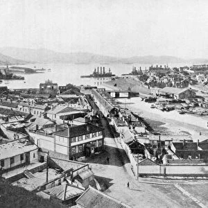 Stranded Russian battleships at Port Arthur days before its fall, Russo-Japanese War, 1904