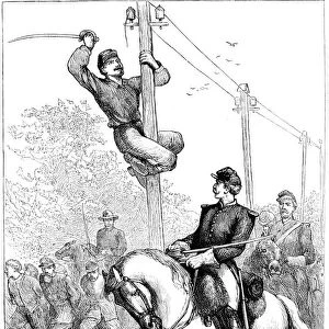 Stuarts cavalry cutting telegraph wires, American Civil War, c1861-1864 (c1880)