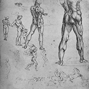 Studies of Nude Soldier with Sword and Smaller Sketches, c1480 (1945). Artist: Leonardo da Vinci