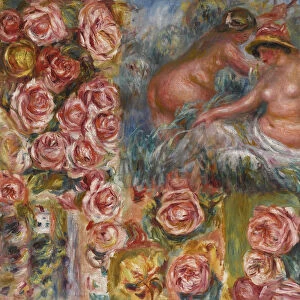 Study of nude female figures and flowers