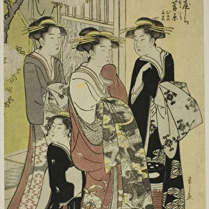 Sugawara of the Tsuruya with Attendants Mumeno and Takeno, c. 1787. Creator: Hosoda Eishi