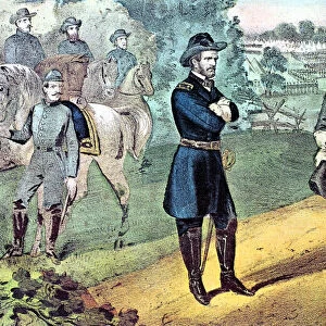 The surrender of Confederate forces in North Carolina, American Civil War, 1865. Artist: Currier and Ives