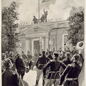 Surrender of Santiago de Chile, the American flag is raised on the governors palace