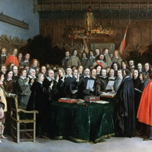 The Swearing of the Oath of Ratification of the Treaty of Munster, 1648. Artist: Gerard Terborch II