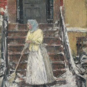 Sweeping Snow, 1890s. Creator: Childe Hassam (American, 1859-1935)
