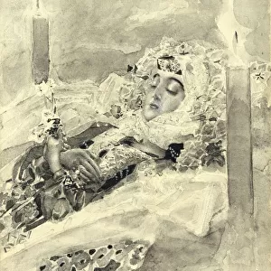 Tamara in the coffin. Illustration to the poem The Demon by Mikhail Lermontov, 1890-1891. Artist: Vrubel, Mikhail Alexandrovich (1856-1910)