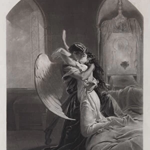 Tamara and Demon. Illustration to the poem The Demon by Mikhail Lermontov, c. 1880. Artist: Zichy, Mihaly (1827-1906)