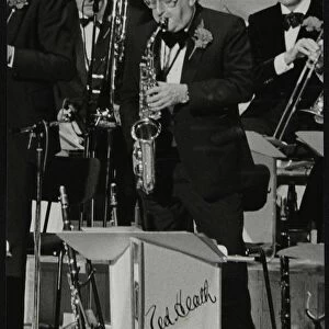 Ted Heath Orchestra alto saxophonist Ronnie Chamberlain playing at the Barbican Hall, London, 1985