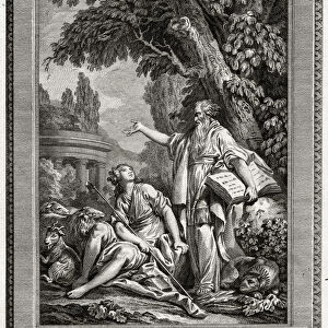 Telemachus, in the Desert of Oasis, is consoled by Termosiris a Priest of Apollo, 1774. Artist: Charles Grignion