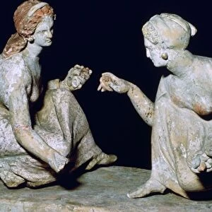 Terracotta group of knucklebone (astragalos) players, Hellenistic Greek, c330-c300 BC