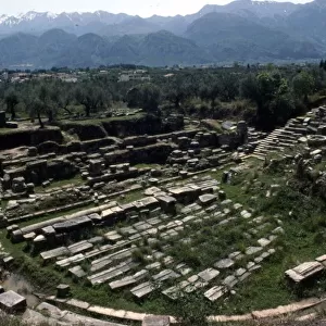 Theatre of ancient Sparta (Lakedaimon) with Mt Taygetus beyond, c20th century. Artist: CM Dixon