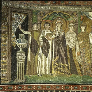 Theodora and her court, Mosaic Church of San Vitale in Ravenna